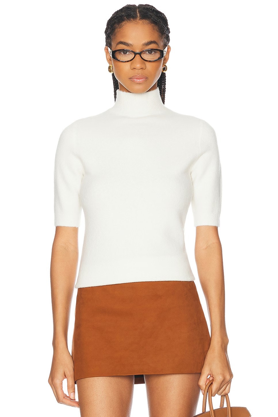 Seroya Yael Knit Top Short Sleeve Turtleneck Wool Minimalist Quiet Luxury Xs